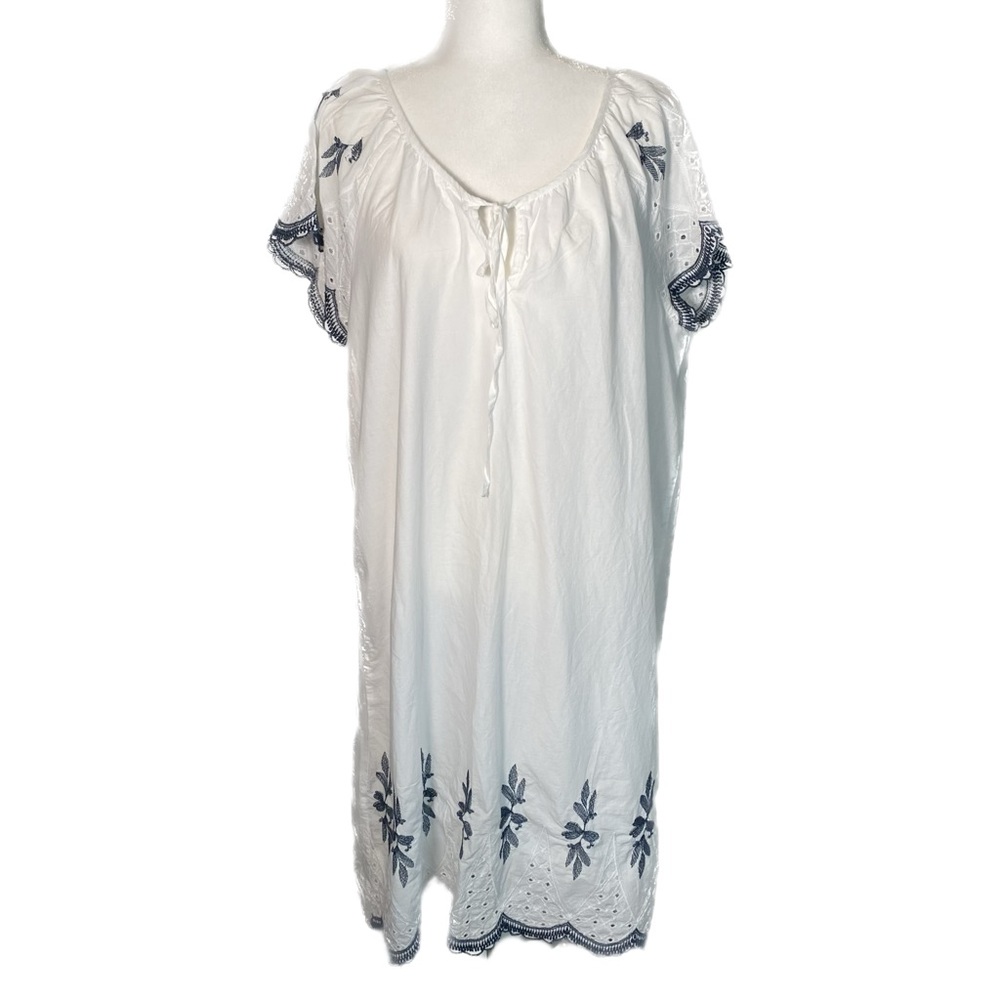 CW Classics White Navy Peasant Boho Embroidered Floral Lace Dress Size 1X